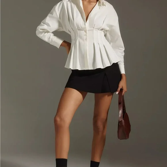 Anthropologie The Tobie Pleated Blouse by Exquise: Long-Sleeve Edition sz L